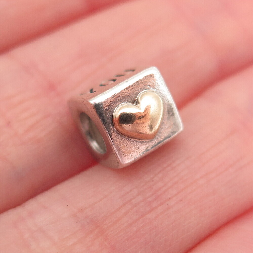 PANDORA 925 Sterling Silver & Gold I Love You Slide Cube Bead Charm